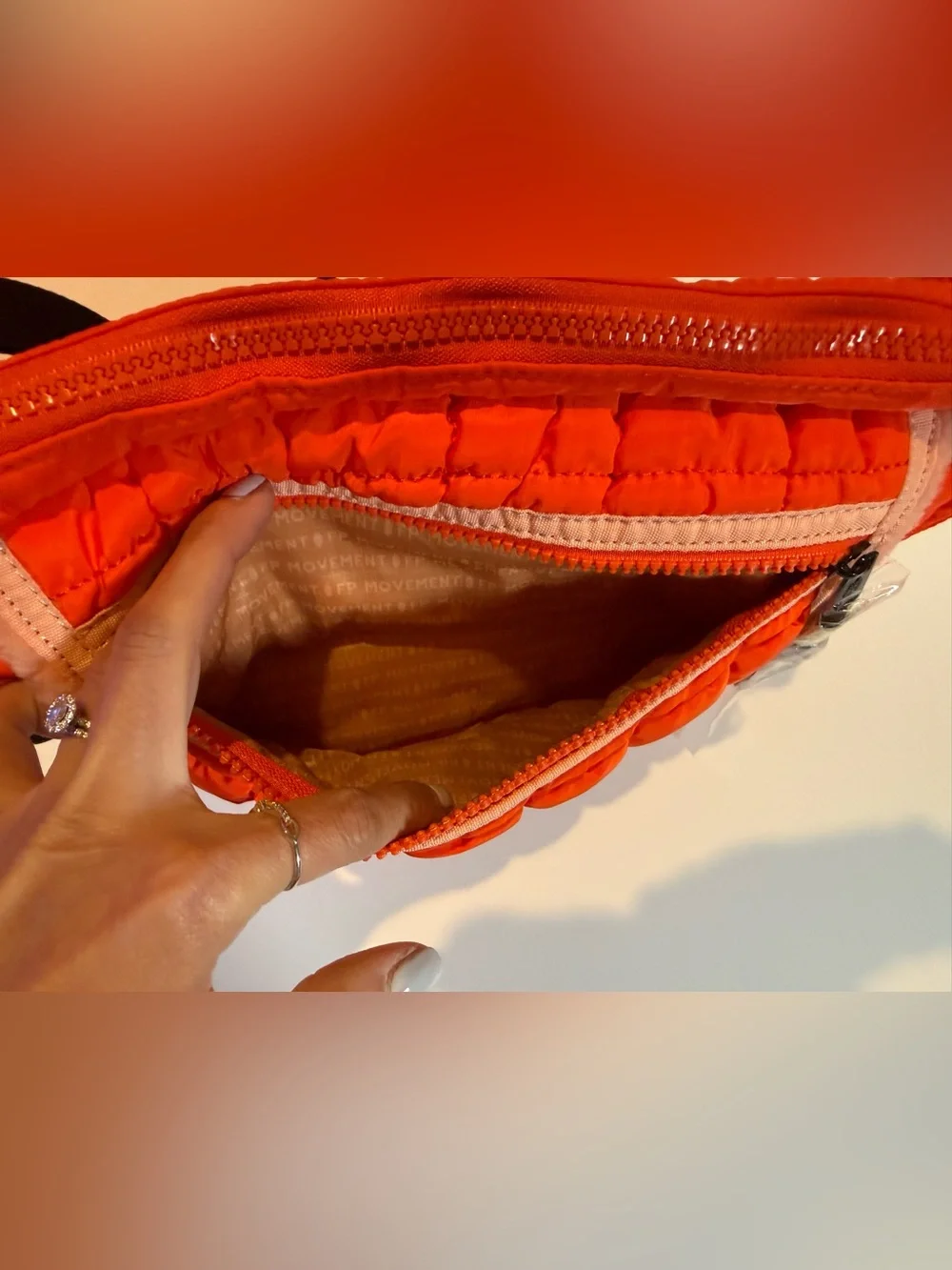 NWT FP Movement Quilted Muff Sling Bag Flame Red Sherpa Hand Warmer